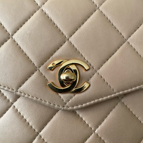 Vintage Chanel Mini Kelly Flap Bag Beige Lambskin Leather Top Handle - Picture 3 of 11